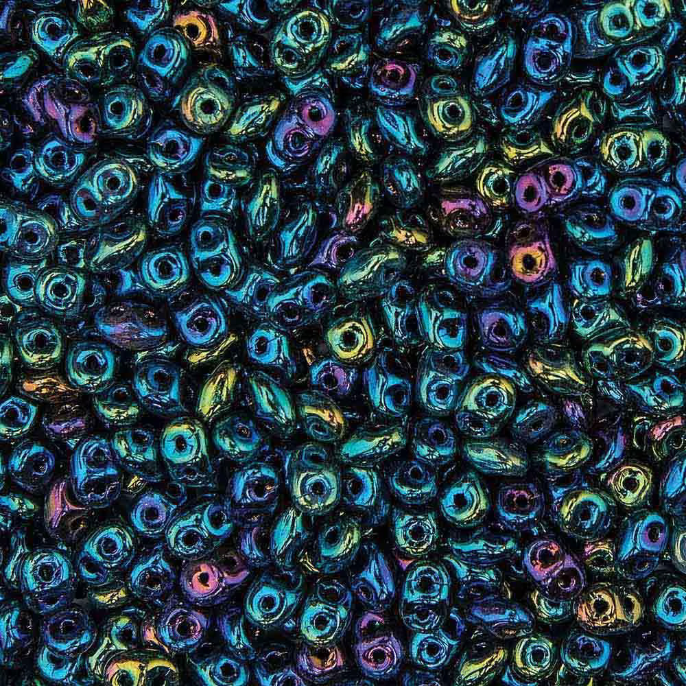 Superduo Beads, Jet Green Iris, 10g.