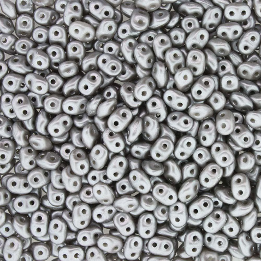 Superduo Beads, Pastel Light Grey Silver, 10g.