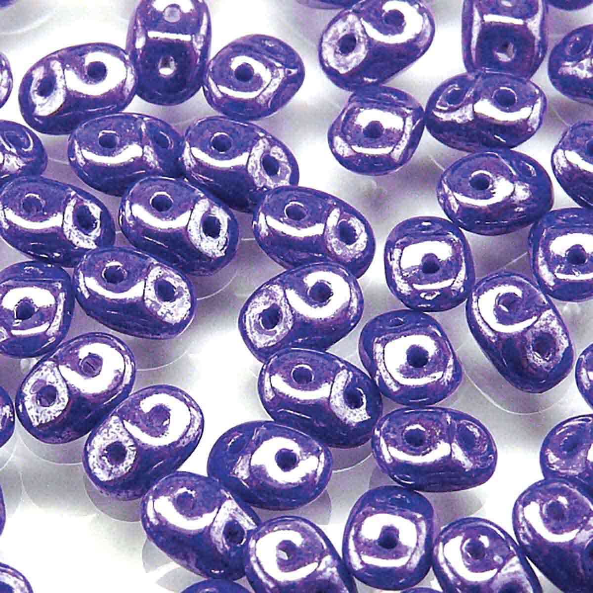 Superduo Beads, Opaque Blue White Luster, 10g.
