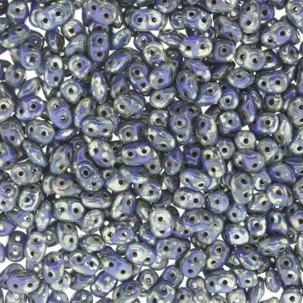 Superduo Beads, Picasso Opaque Blue, 10g.