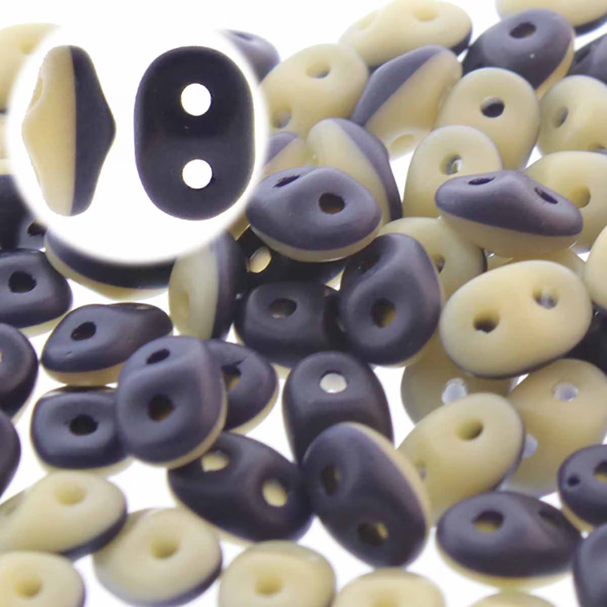 Superduo Beads, Duets Navy/Ivory Matte, 10g.