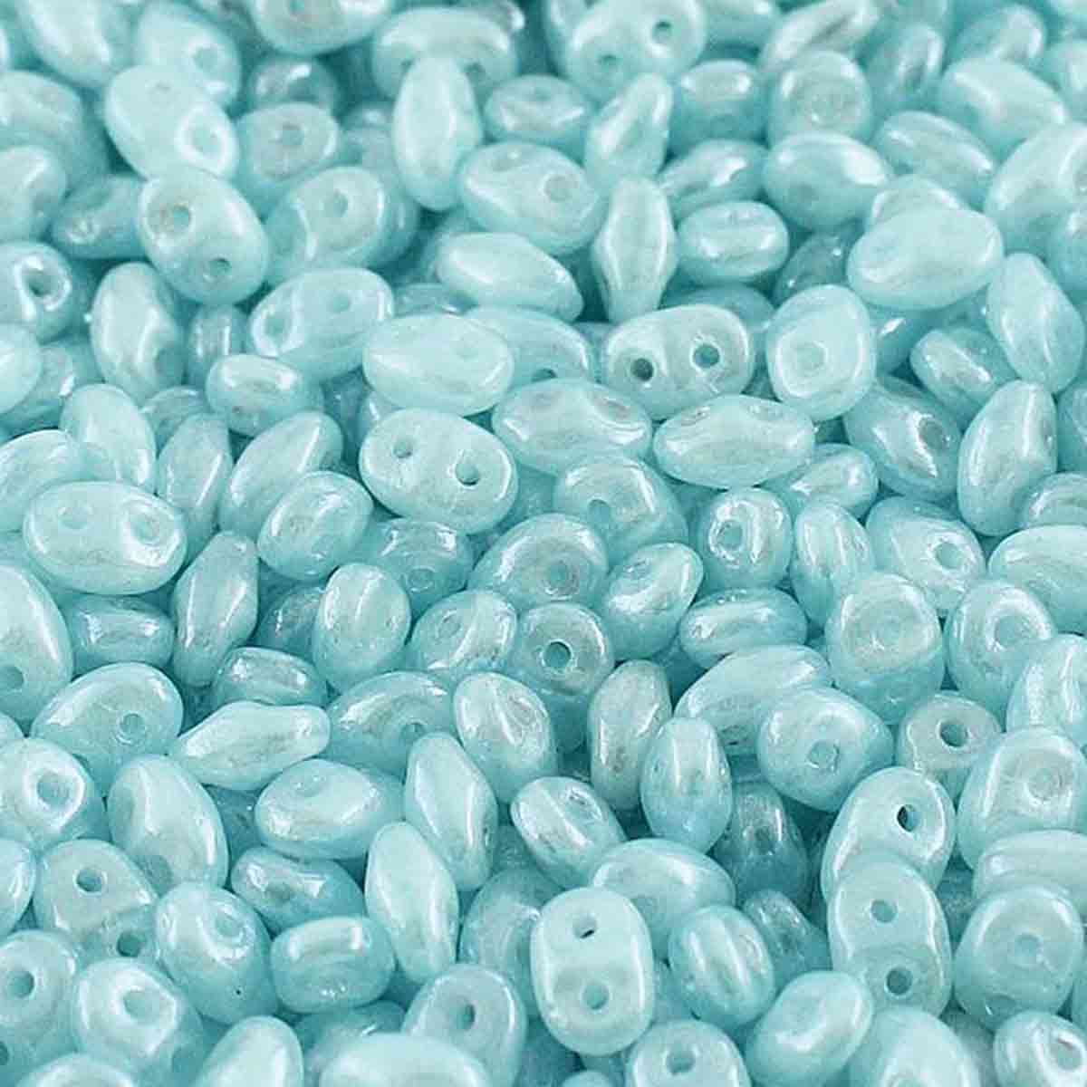 Superduo Beads, Opal Aqua White Luster, 10g.