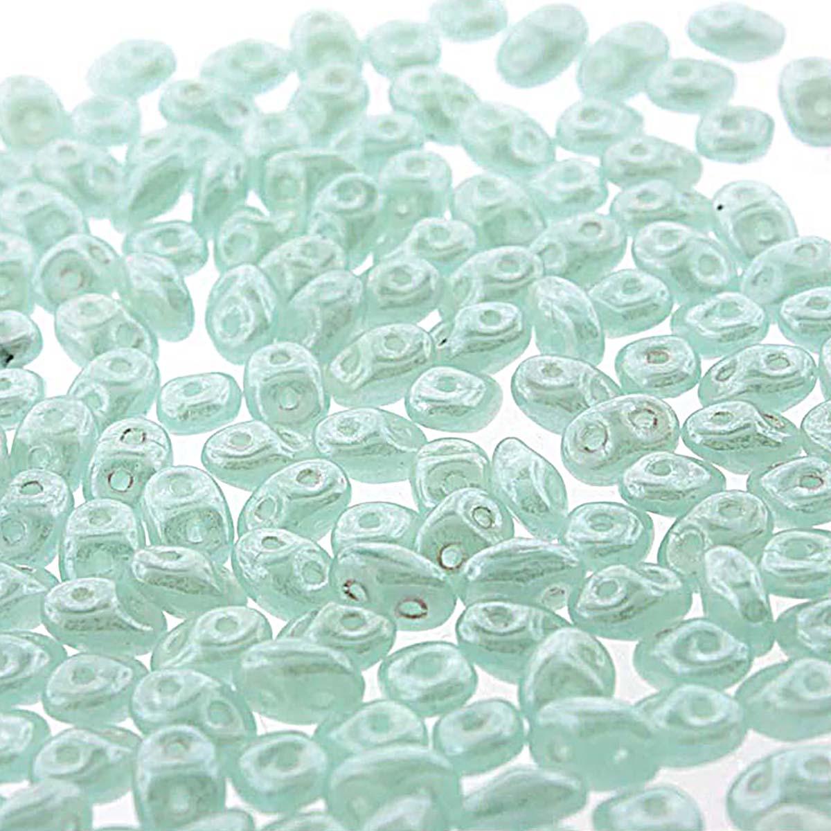 Superduo Beads, Silk Green Aqua White Luster, 10g.