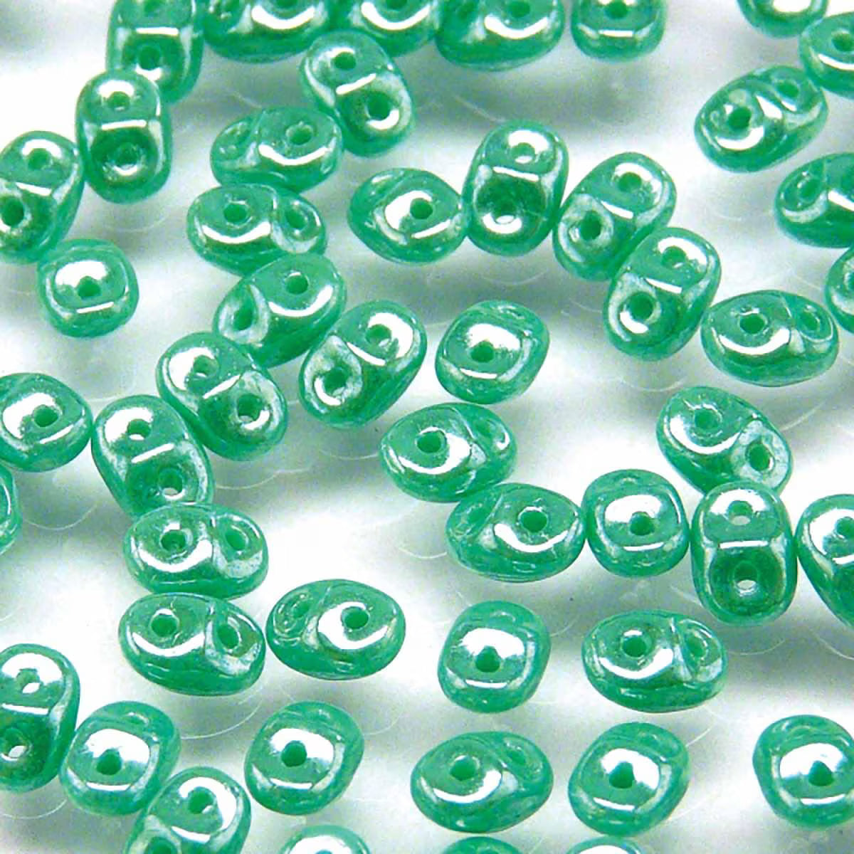 Superduo Beads, Turquoise Green White Luster, 10g.