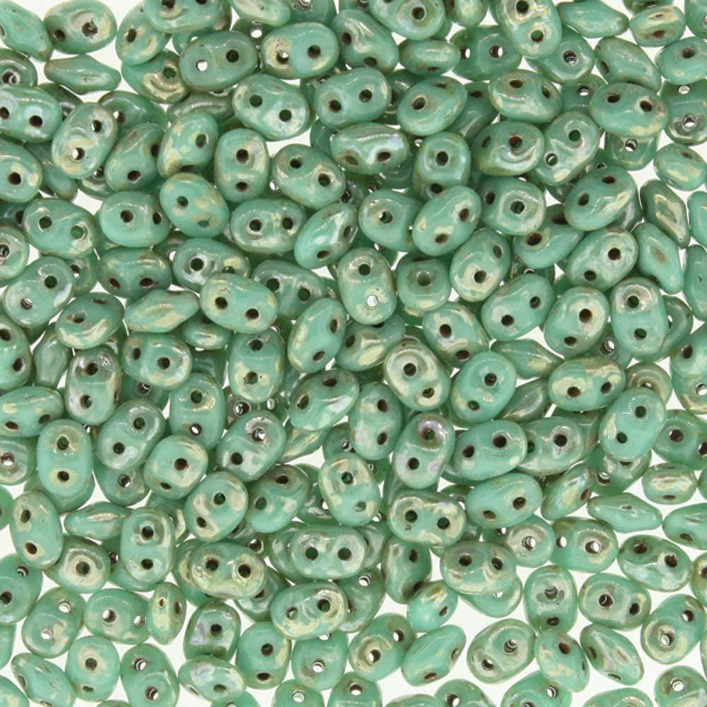 Superduo Beads, Picasso Turquoise Green, 10g.