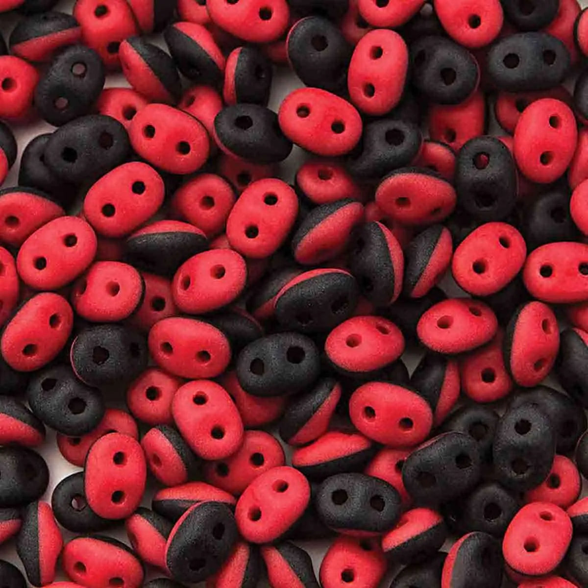 Superduo Beads, Duet Red/Black Matte Opaque, 10g.