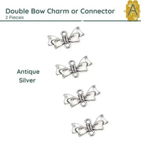 Double Bow Charm, Connector or Link, 3 Colors, 2 Pieces - The Argus Collection
