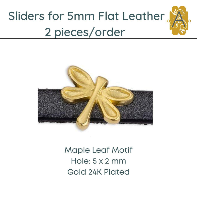 Sliders for 5mm Flat Leather or Cords, (2 Pieces) 3 Styles, 2 Finishes - The Argus Collection