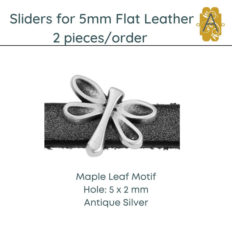 Sliders for 5mm Flat Leather or Cords, (2 Pieces) 3 Styles, 2 Finishes - The Argus Collection