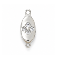 Platinum Elara pinch release bayonet peanut clasp with clear cubic zirconia on a white background