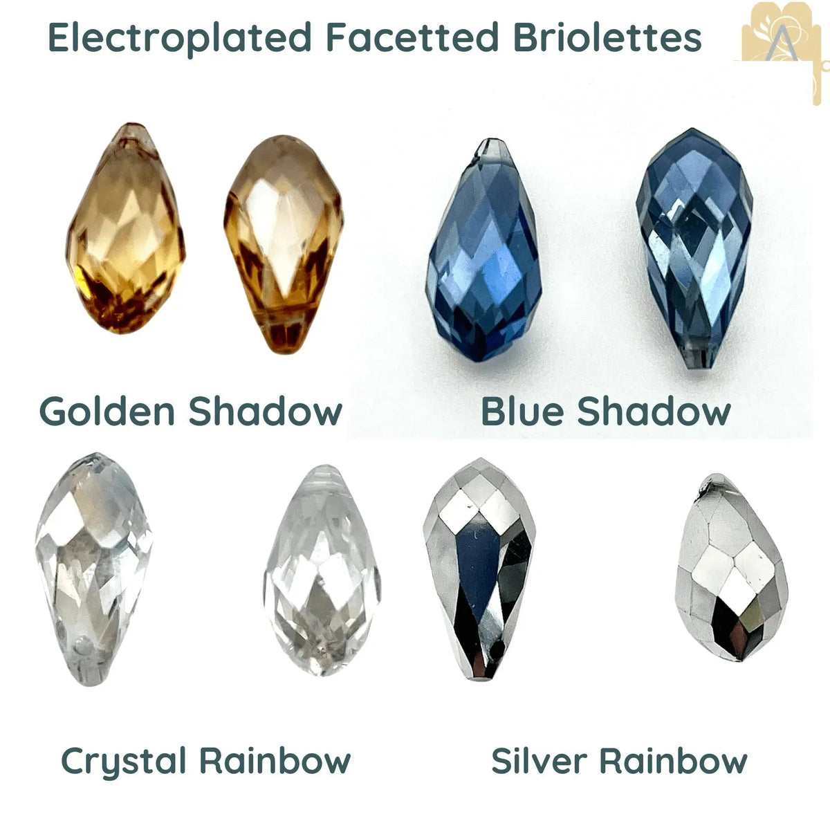 Facetted Electroplated Briolettes, 6010 Style, 21x10mm - The Argus Collection