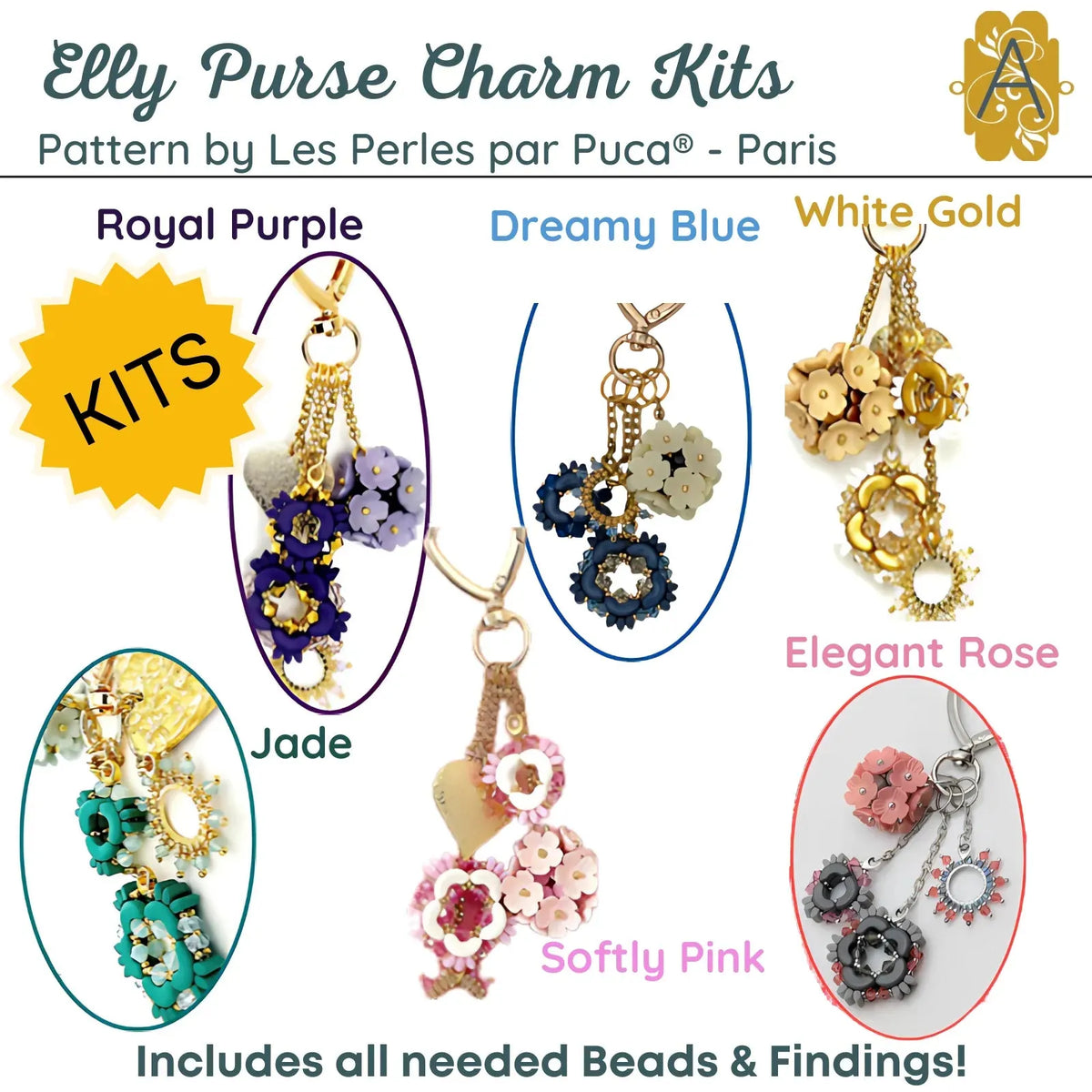 Elly Purse Jewel Complete Bead Kit, 6 Color Choices - The Argus Collection