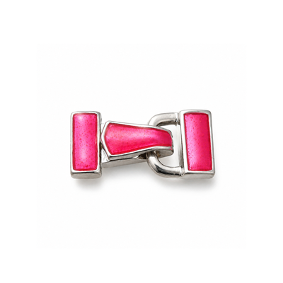 Deep pink enamel fold over clasp with superior platinum-tone rack plated brass finish