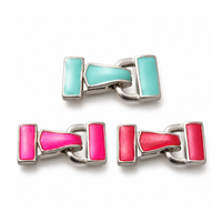 Enamel fold over clasps in turquoise, deep pink and crimson with platinum-tone rack plated brass