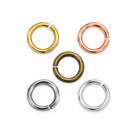 Euro 8mm Round Open Jump Rings, 18 gauge, shown in five metal finishes.