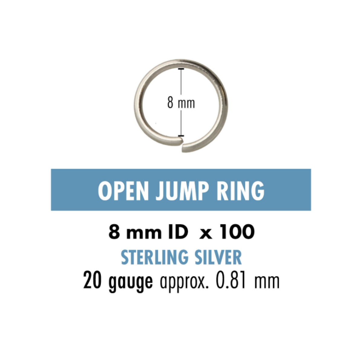 Euro Round Open Jump Rings, 316 Stainless Steel, 20 Gauge, 8mm O.D., 25 Pieces