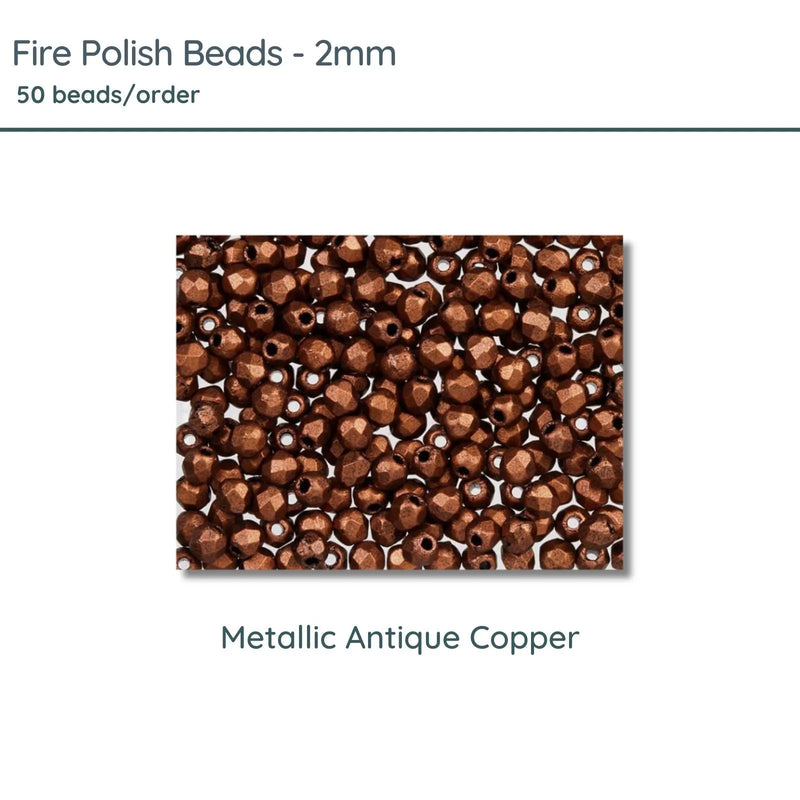 Fire Polish Beads, 2mm, Metallic Antique Copper, 50 pieces - The Argus Collection