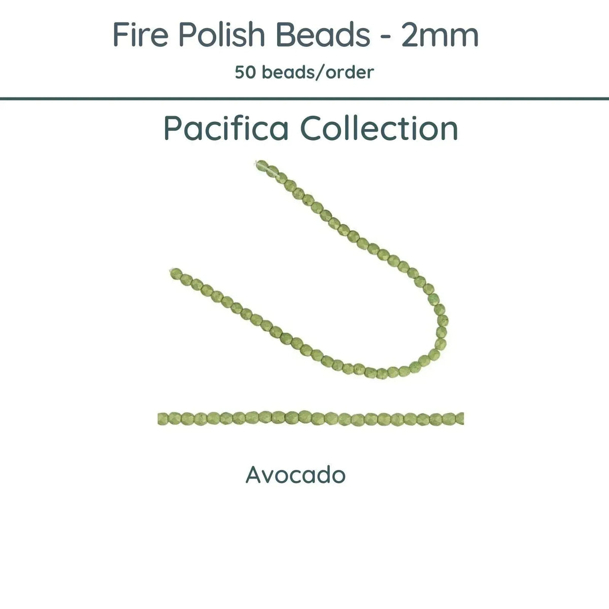 Fire Polish Beads, 2mm, Pacifica Avocado, 50 pieces - The Argus Collection