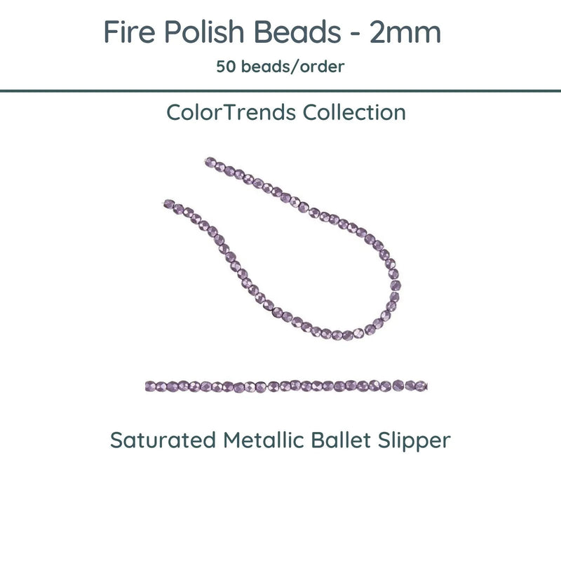 Fire Polish Beads, 2mm, Saturated Metallic Ballet Slipper, 50 pieces - The Argus Collection