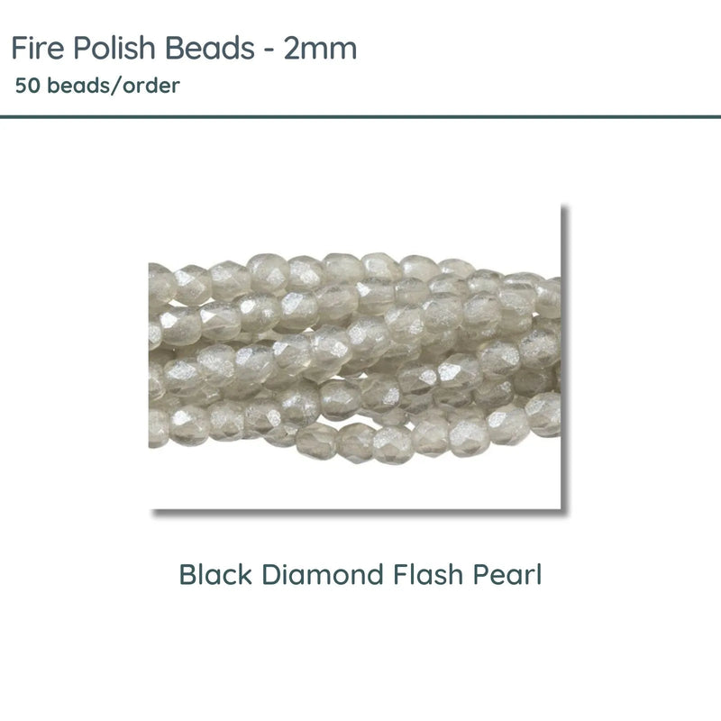 Fire Polish Beads, 2mm, Black Diamond Flash Pearl, 50 pieces - The Argus Collection