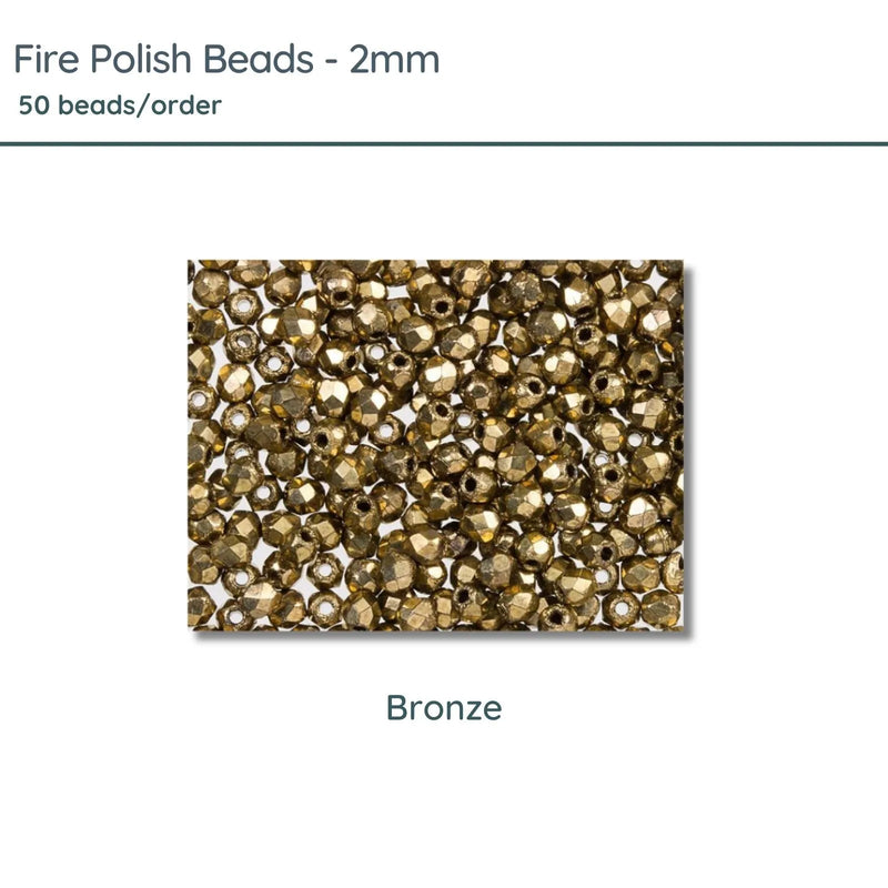 Fire Polish Beads, 2mm, Bronze, 50 pieces - The Argus Collection