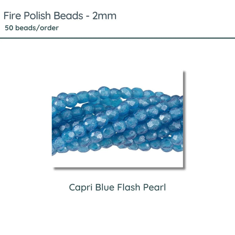 Fire Polish Beads, 2mm, Capri Blue Flash Pearl, 50 pieces - The Argus Collection