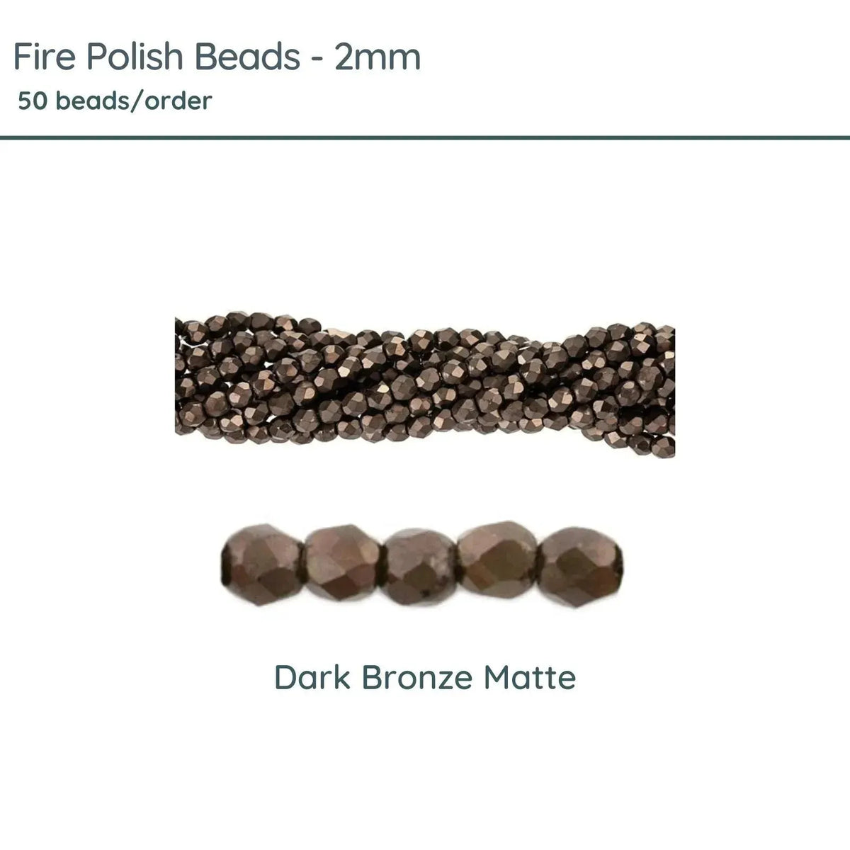 Fire Polish Beads, 2mm, Dark Bronze Matte, 50 pieces - The Argus Collection