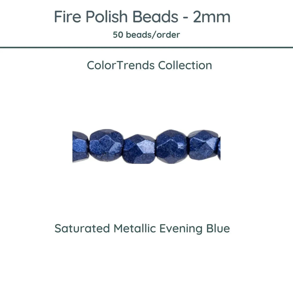 Fire Polish Beads, 2mm, Saturated Metallic Evening Blue, 50 pieces - The Argus Collection