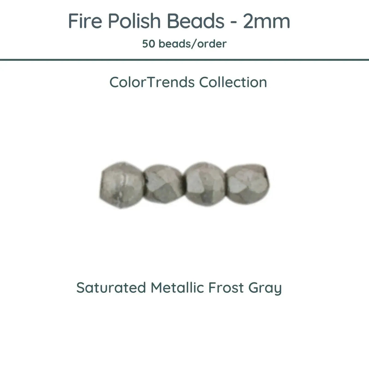 Fire Polish Beads, 2mm, Saturated Metallic Frost Gray, 50 pieces - The Argus Collection