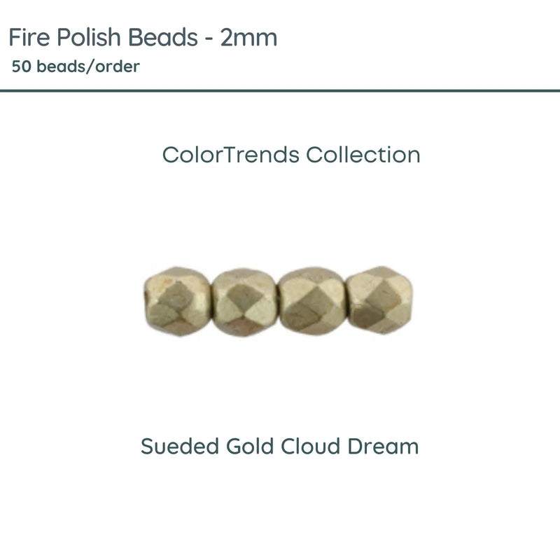 Fire Polish Beads, 2mm, Sueded Gold Cloud Dream, 50 pieces - The Argus Collection