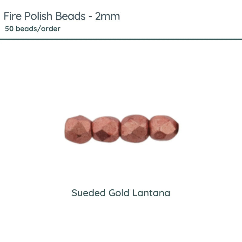 Fire Polish Beads, 2mm, Sueded Gold Lantana, 50 pieces - The Argus Collection