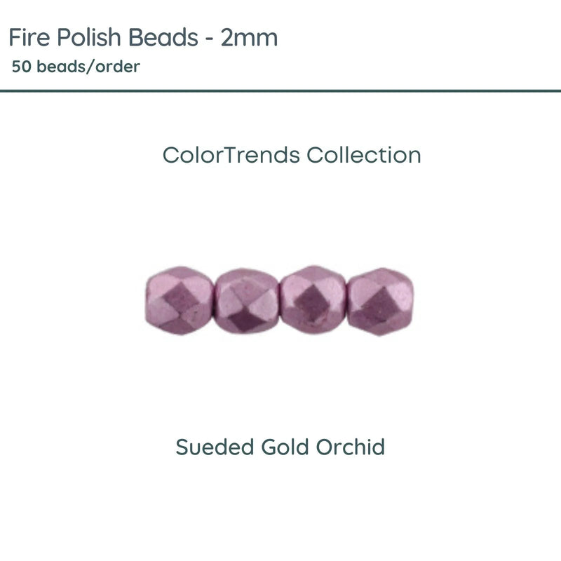 Fire Polish Beads, 2mm, Sueded Gold Orchid, 50 pieces - The Argus Collection