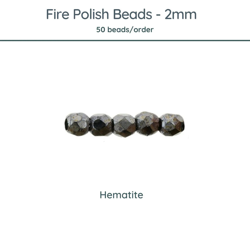 Fire Polish Beads, 2mm, Hematite, 50 pieces - The Argus Collection