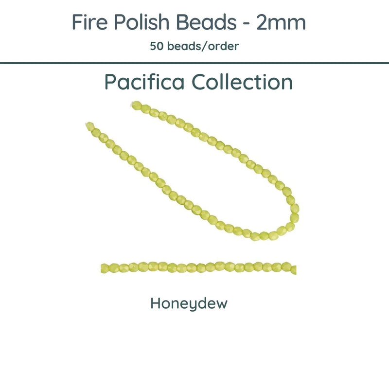 Fire Polish Beads, 2mm, Pacifica Honeydew, 50 pieces - The Argus Collection