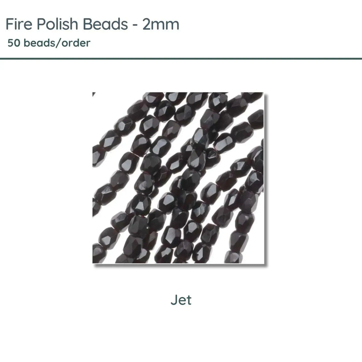 Fire Polish Beads, 2mm, Jet, 50 pieces - The Argus Collection