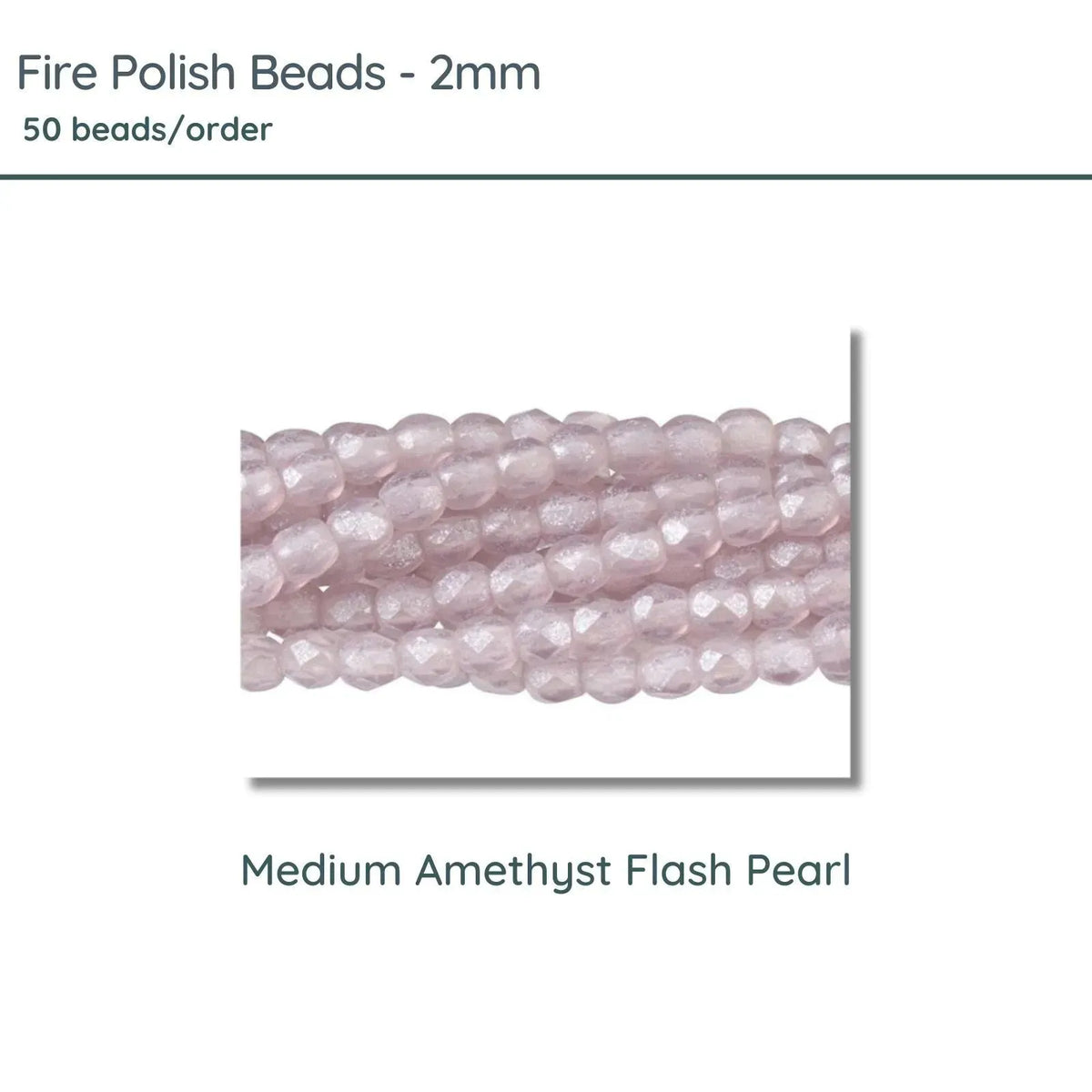 Fire Polish Beads, 2mm, Medium Amethyst Flash Pearl, 50 pieces - The Argus Collection