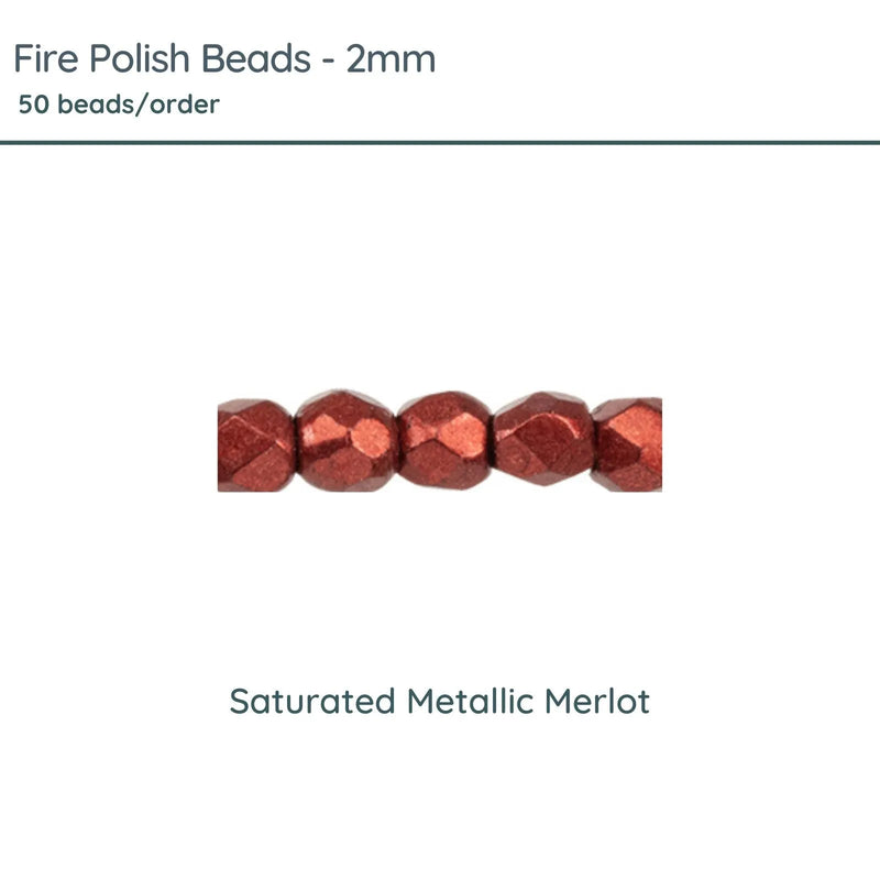 Fire Polish Beads, 2mm, Saturated Metallic Merlot, 50 pieces - The Argus Collection