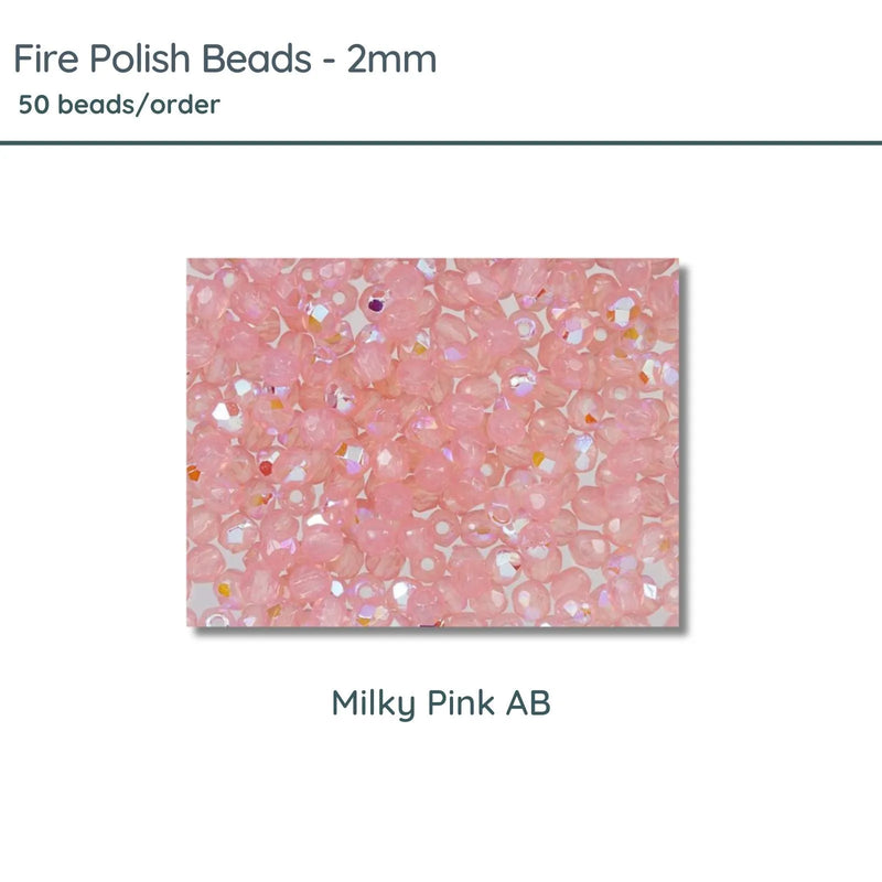 Fire Polish Beads, 2mm, Milky Pink AB, 50 pieces - The Argus Collection