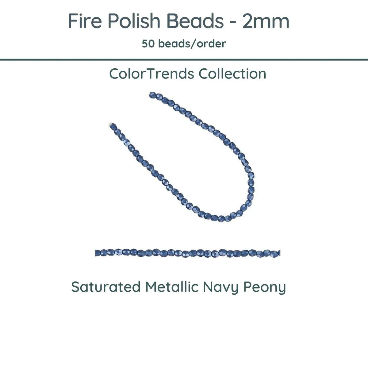 Fire Polish Beads, 2mm, Saturated Metallic Navy Peony, 50 pieces - The Argus Collection