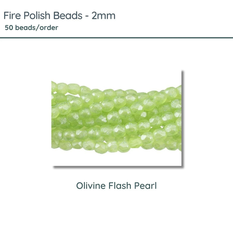 Fire Polish Beads, 2mm, Olivine Flash Pearl, 50 pieces - The Argus Collection