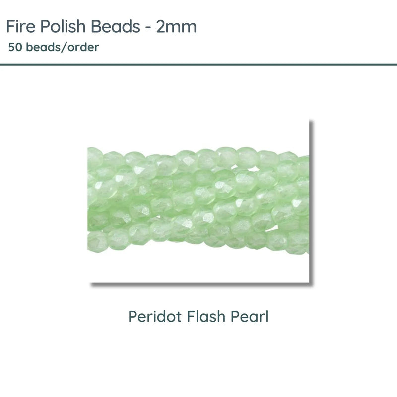 Fire Polish Beads, 2mm, Peridot Flash Pearl, 50 pieces - The Argus Collection