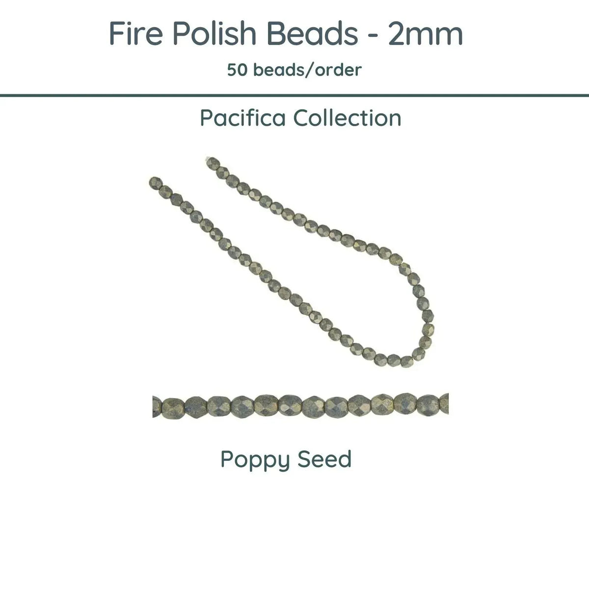 Fire Polish Beads, 2mm, Pacifica Poppy Seed, 50 pieces - The Argus Collection