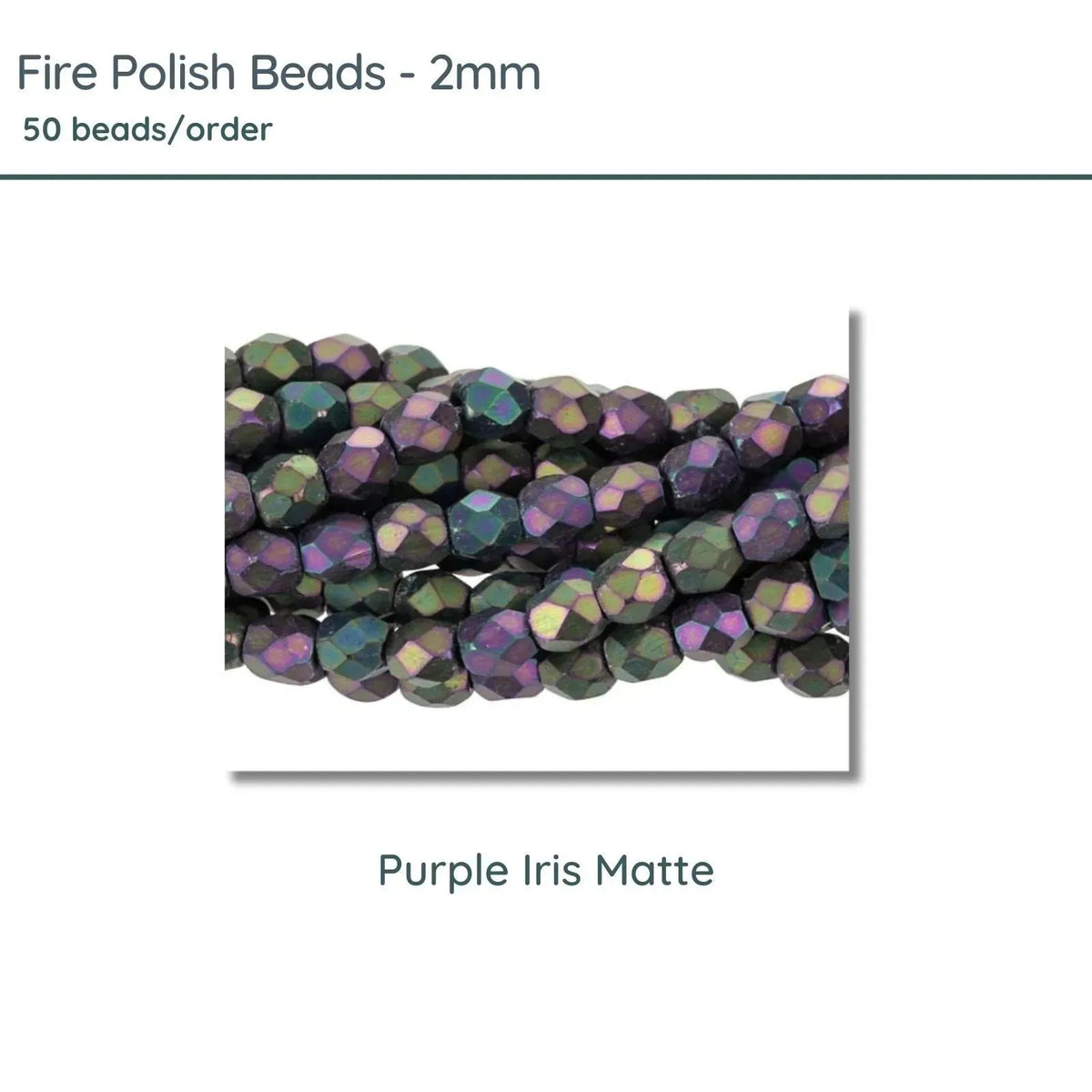 Fire Polish Beads, 2mm, Purple Iris Matte, 50 pieces - The Argus Collection