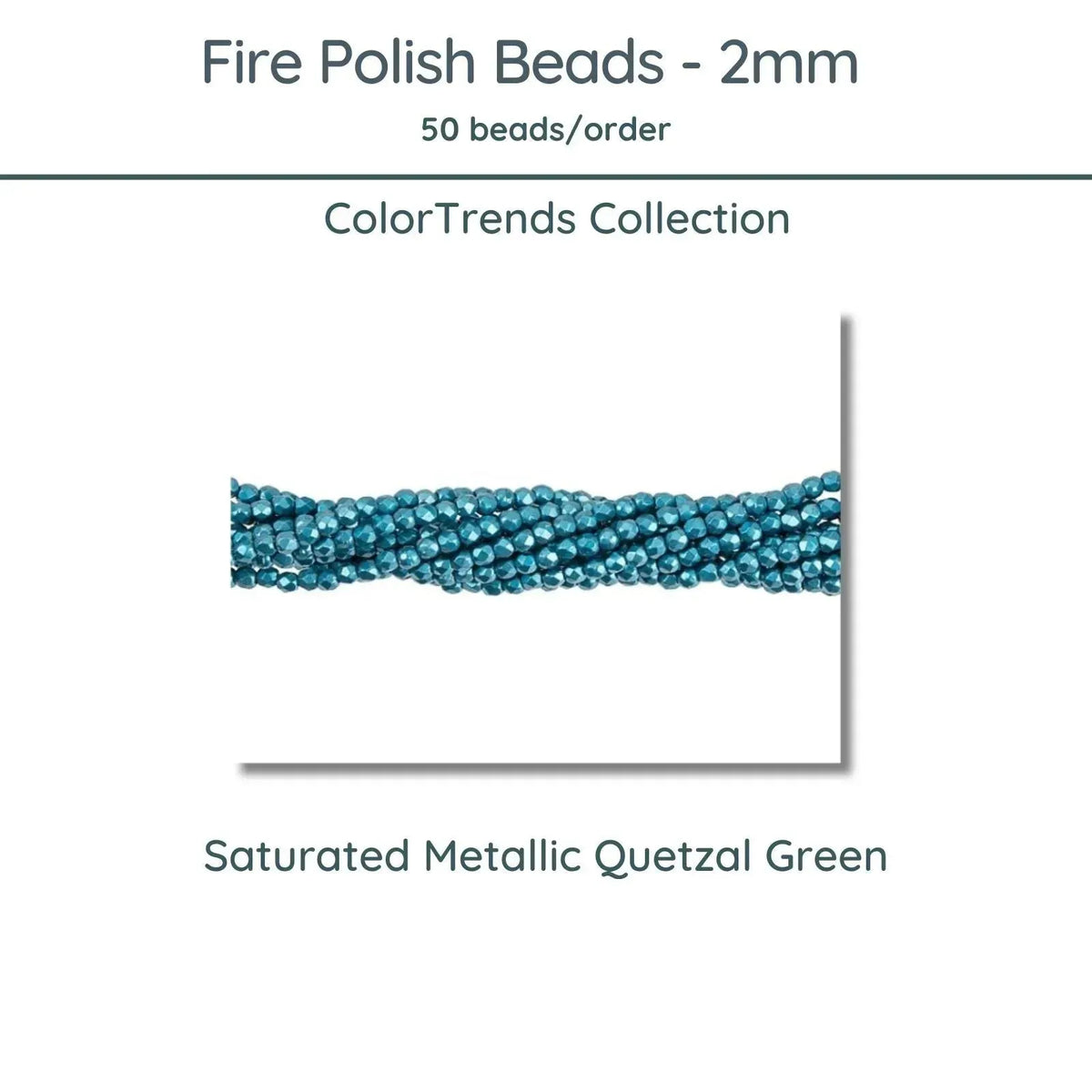 Fire Polish Beads, 2mm, Saturated Metallic Quetzal Green, 50 pieces - The Argus Collection