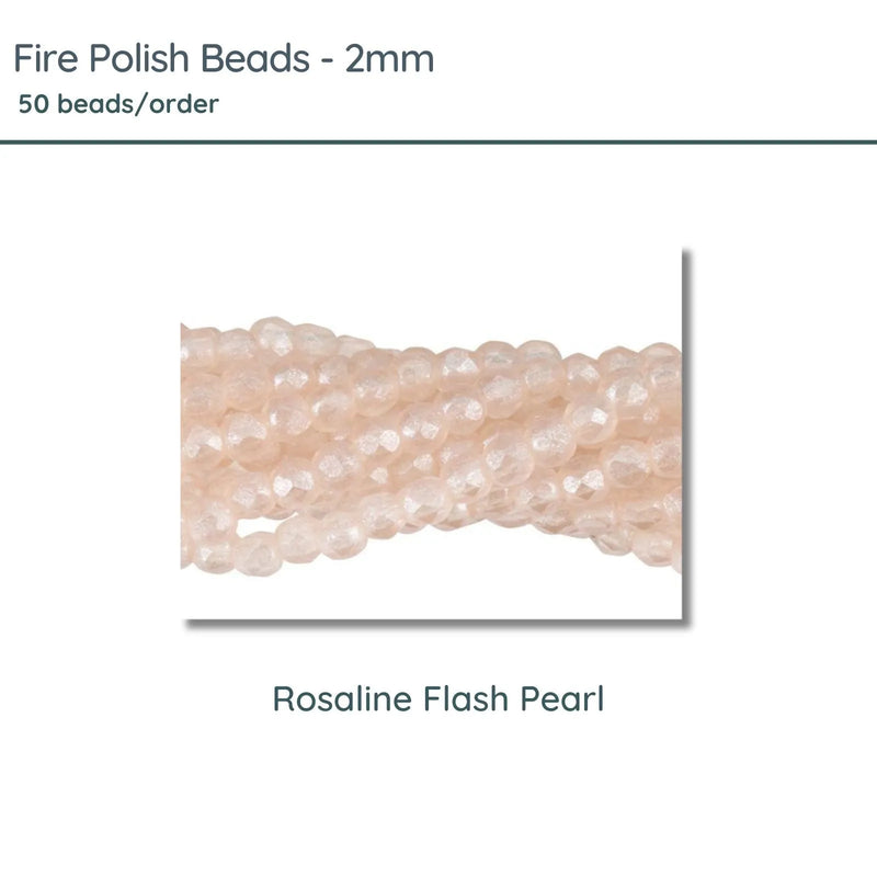 Fire Polish Beads, 2mm, Rosaline Flash Pearl, 50 pieces - The Argus Collection