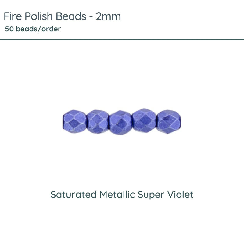 Fire Polish Beads, 2mm, Saturated Metallic Super Violet, 50 pieces - The Argus Collection