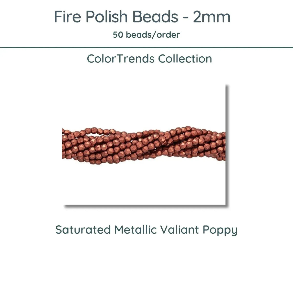 Fire Polish Beads, 2mm, Saturated Metallic Valiant Poppy, 50 pieces - The Argus Collection