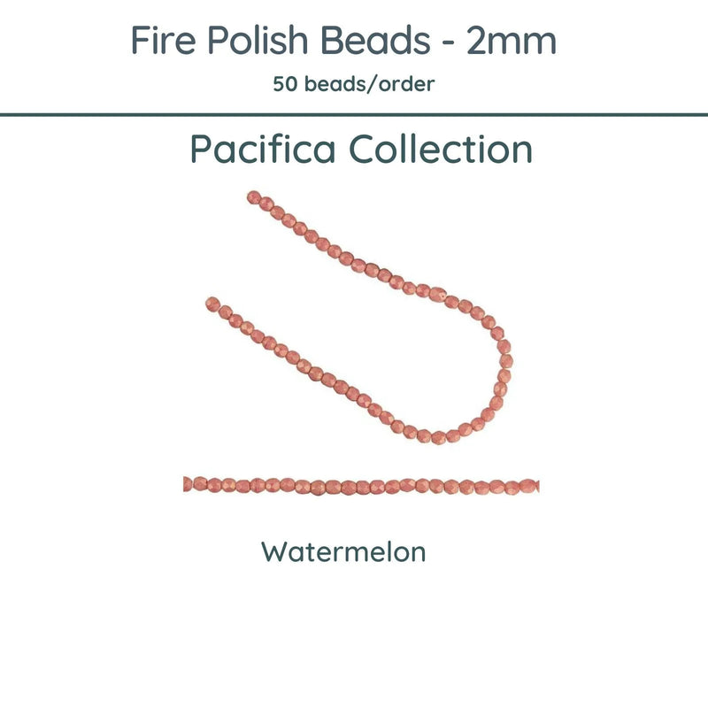 Fire Polish Beads, 2mm, Pacifica Watermelon, 50 pieces - The Argus Collection