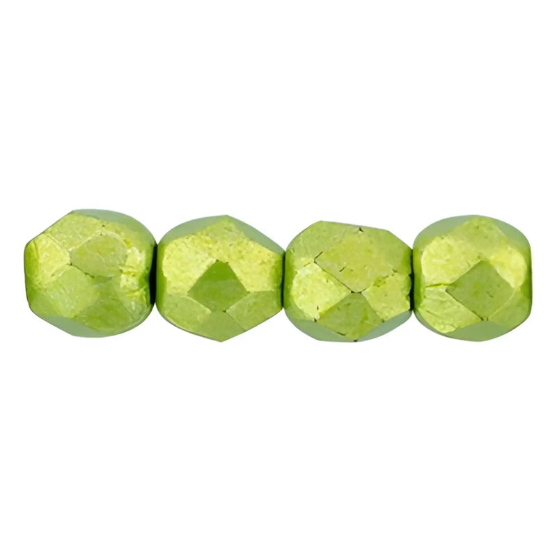 Fire Polish Beads, 3mm, Saturated Metallic Lime Punch, 50 pieces - The Argus Collection