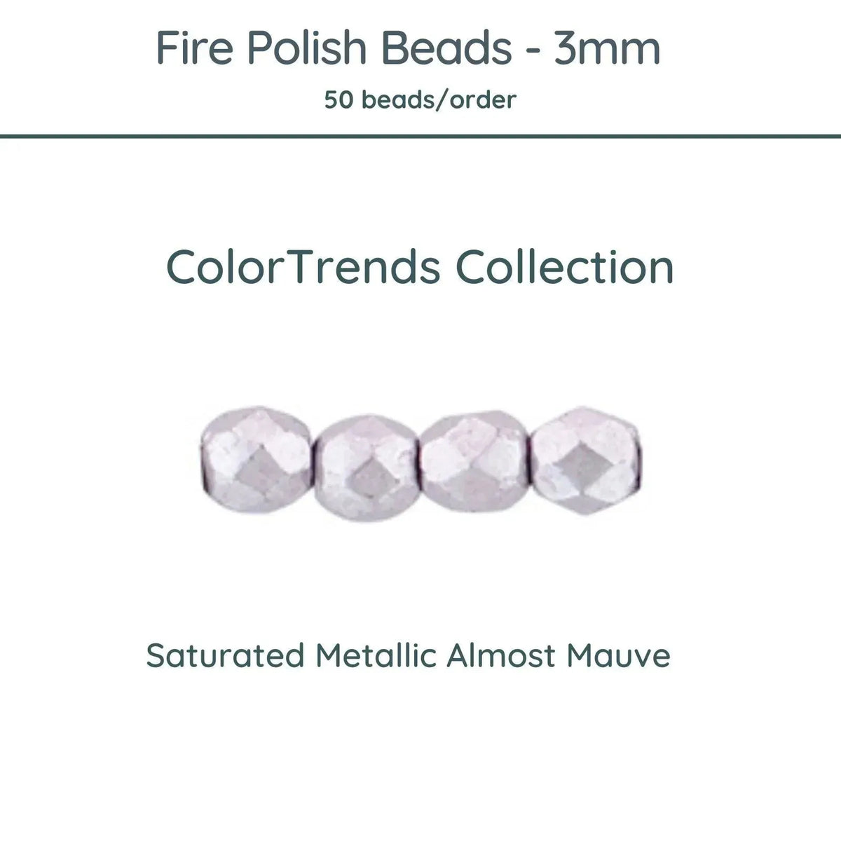 Fire Polish Beads, 3mm, Saturated Metallic Almost Mauve, 50 pieces - The Argus Collection